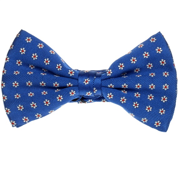 Royal Blue Silk Bow Tie and Pocket Square with Daisies