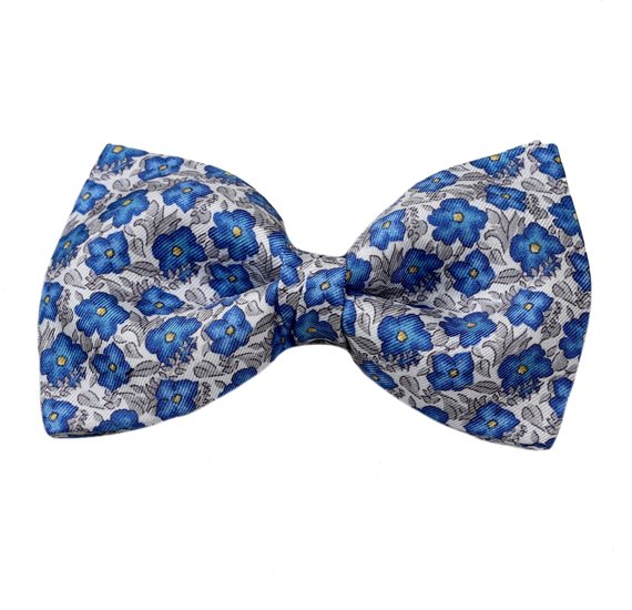 Bow Tie and Pocket Square with Blue and Grey Flowers
