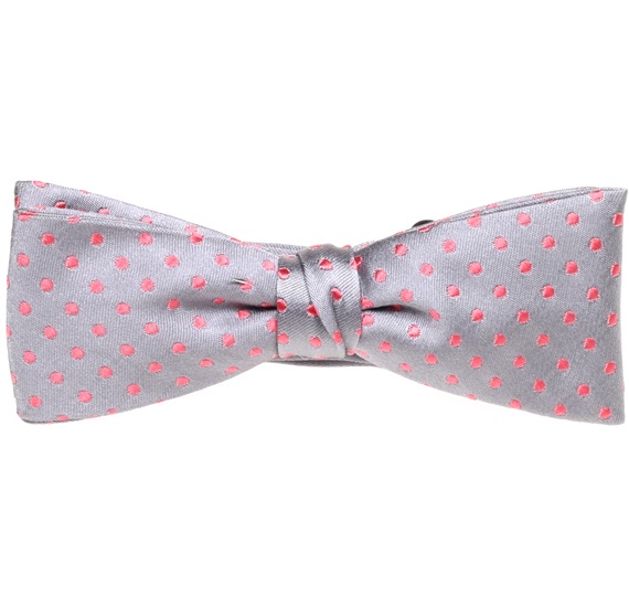 Grey Silk Boy's Bow Tie and Pocket Square with Pink Dots