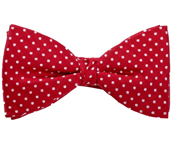 Red Silk Bow Tie and Pocket Square with White Dots