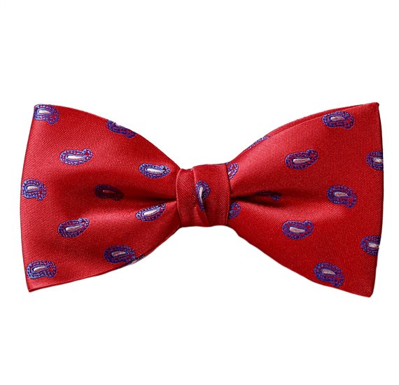 Red Silk Bow Tie and Pocket Square with Royal Blue Paisley