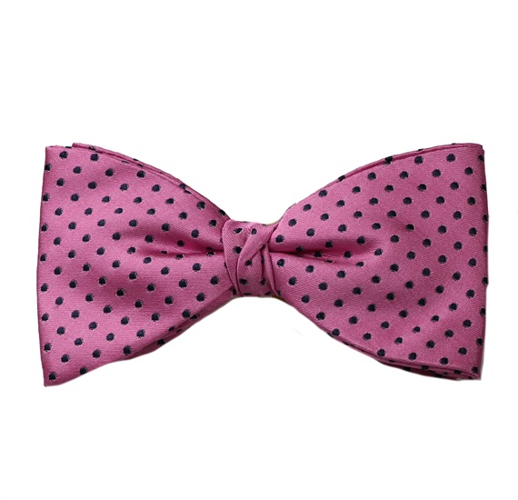 Pink Bow Tie and Pocket Square with Black Dots