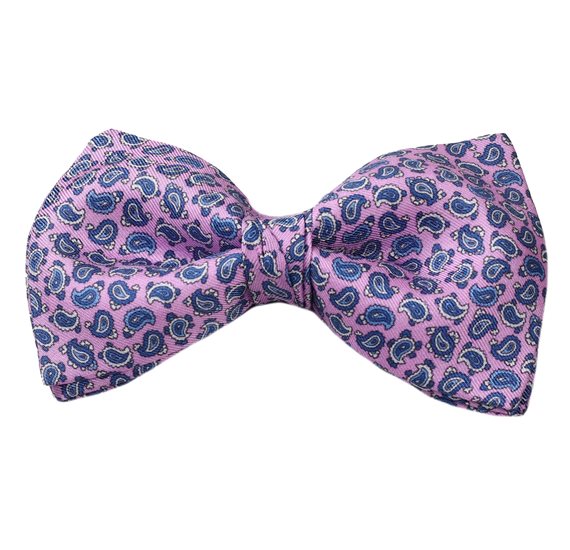Pink Bow Tie and Pocket Square with Blue Paisley