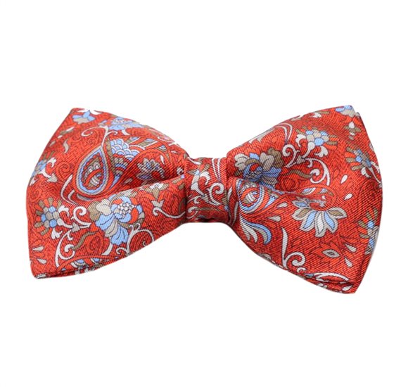 Dark Orange Bow Tie and Pocket Square with Paisley