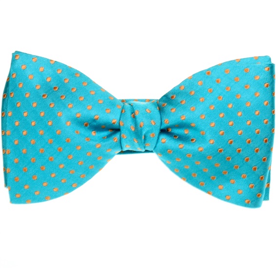 Turquoise Silk Bow Tie and Pocket Square with Dots