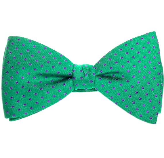 Green Silk Bow Tie and Pocket Square with Dots