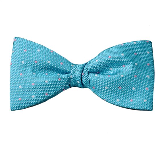 Turquoise Bow Tie and Pocket Square with Dots