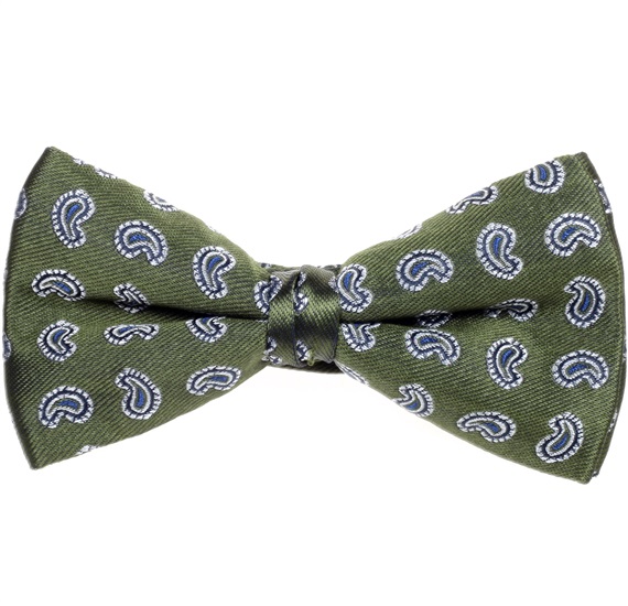 Green Bow Tie and Pocket Square with Paisley