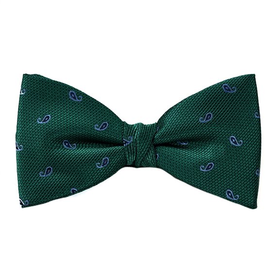 Green Bow Tie and Pocket Square with Paisley