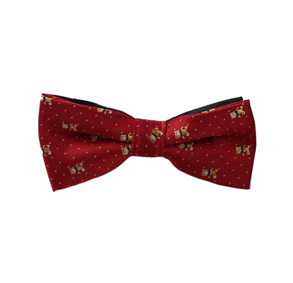 Boy's Burgundy Bow Tie with Teddy Bear