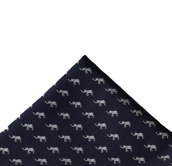 Dark Blue Pocket Square with Elephants