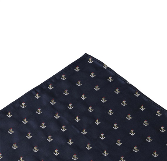 Dark Blue Pocket Square with Anchors