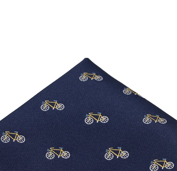 Dark Blue Pocket Square with Yellow Bicycles