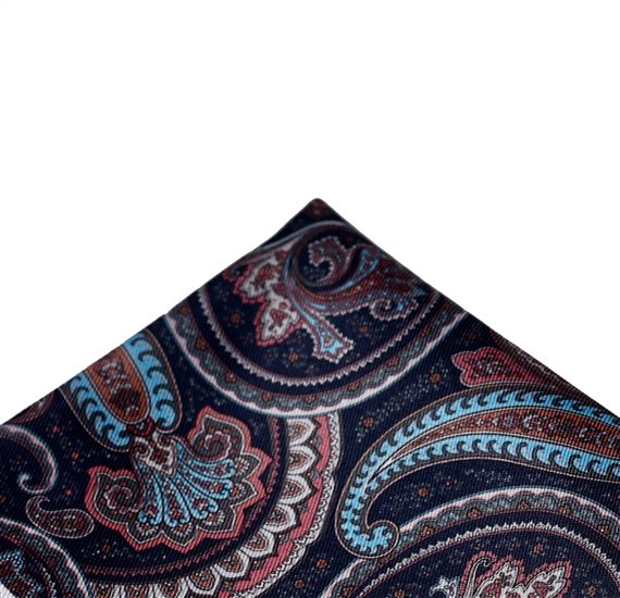 Blue Pocket Square Brown Paisley