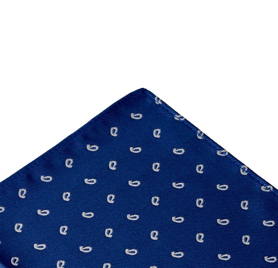Royal Blue Pocket Square with White Paisley