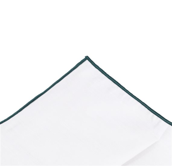 White and Dark Green Pocket Square