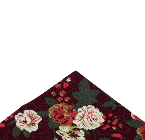 Burgundy Pocket Square with Flowers