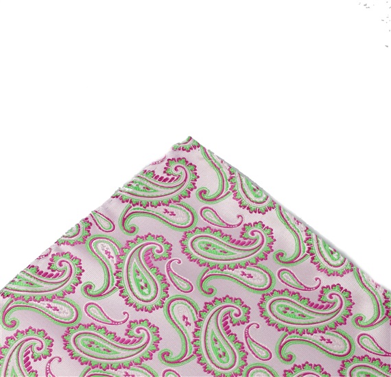 Magenta and Green Paisley Pocket Square