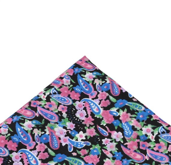 Pocket Square with Flowers and Paisley