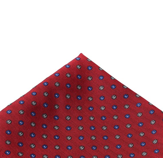 Garnet Pocket Square with Blue Flowers