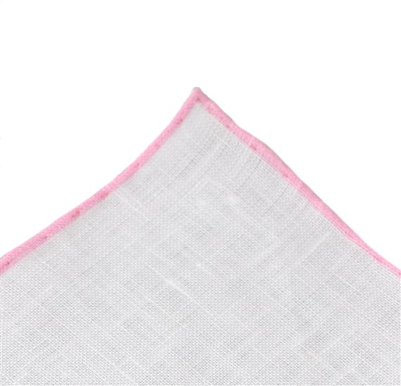 White and Pink Linen Pocket Square