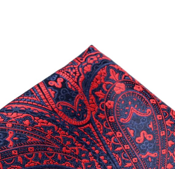 Red and Blue Pocket Square with Paisley
