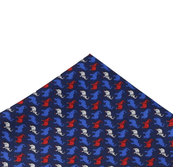 Blue Silk Pocket Square with Elephants