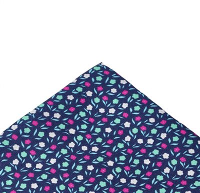 Blue with Flowers Silk Pocket Square