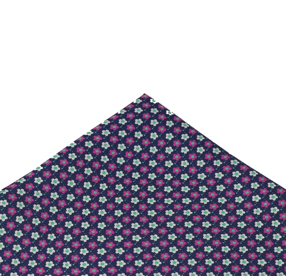 Blue Silk Pocket Square with Flowers