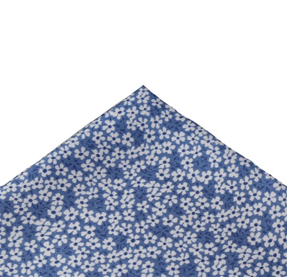 Dark Blue Silk Pocket Square with Flowers