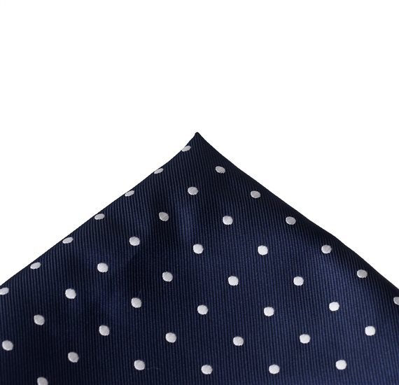 Dark Blue Pocket Square with White Dots
