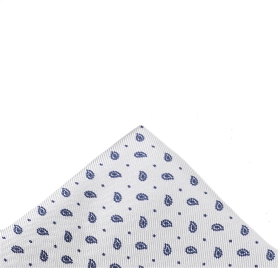 White Silk Pocket Square with Grey Paisley
