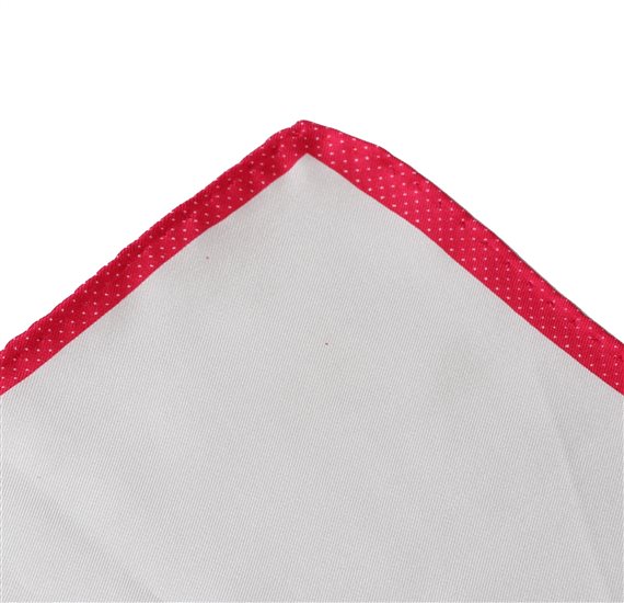 White Silk Pocket Square with Fuchsia Polka Dots
