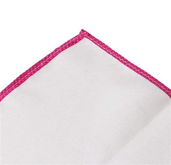 White Silk Pocket Square with Magenta Polka Dots