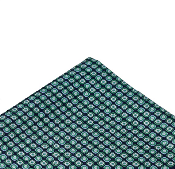 Blue Silk Pocket Square with Green Drawing