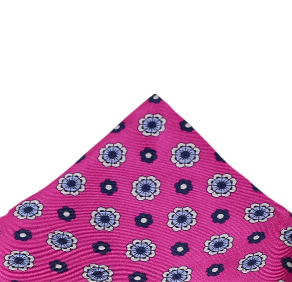 Fuchsia Silk Pocket Square with Flowers