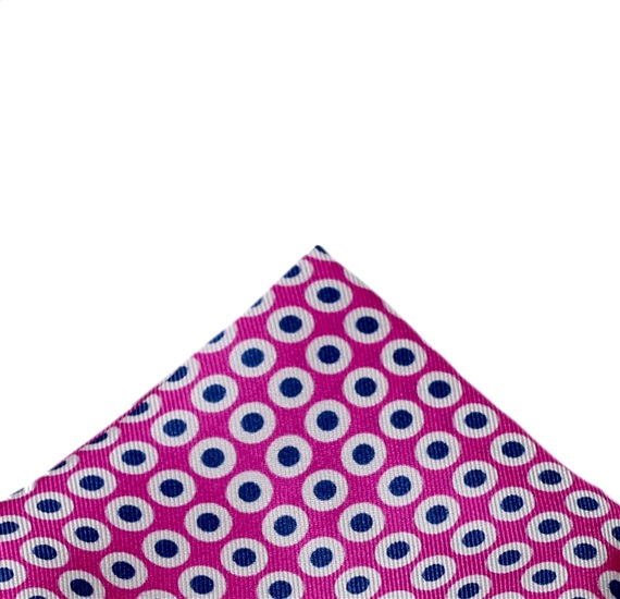 Fuchsia Silk Pocket Square with Blue Dots