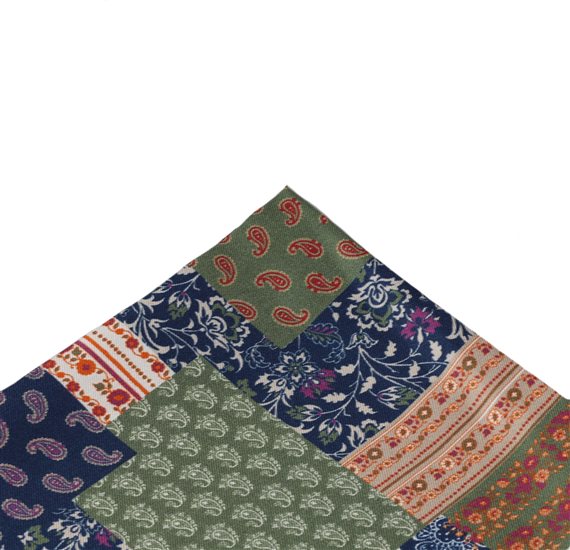 Green Silk Pocket Square with Paisley