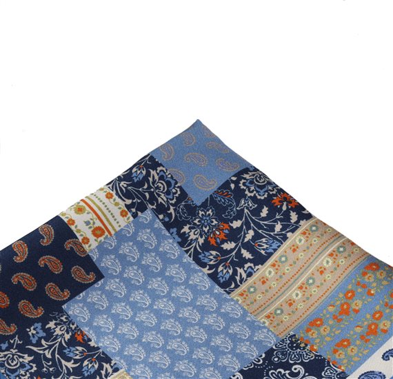 Blue Royal Silk Pocket Square with Patchwork