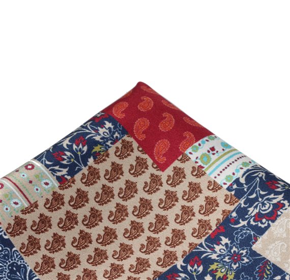 Garnet Silk Pocket Square with Patchwork