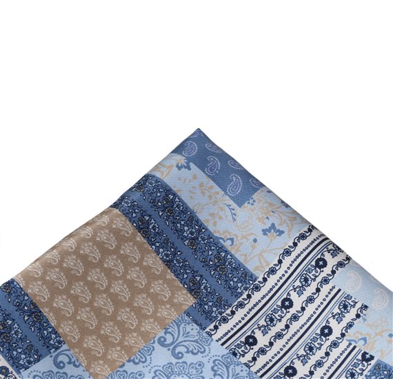 Blue Sky Silk Pocket Square with Patchwork