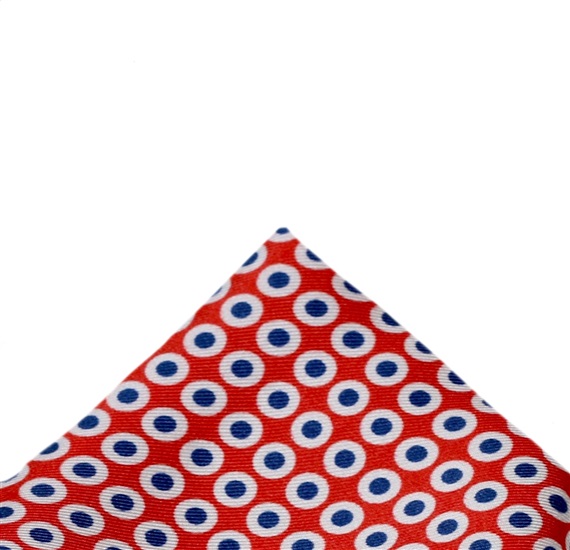 Red Silk Pocket Square with Blue Dots