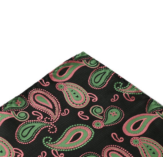 Green Pocket Square with Pink Paisley