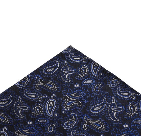 Blue Pocket Square with Royal Blue Paisley