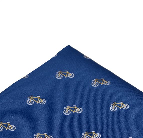 Royal blue Pocket Square with Yellow Bicycles