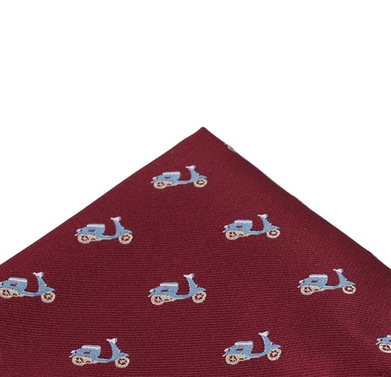 Garnet Pocket Square with Blue Scooter