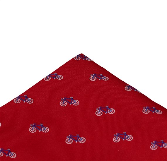 Red Pocket Square with Blue Bicycles
