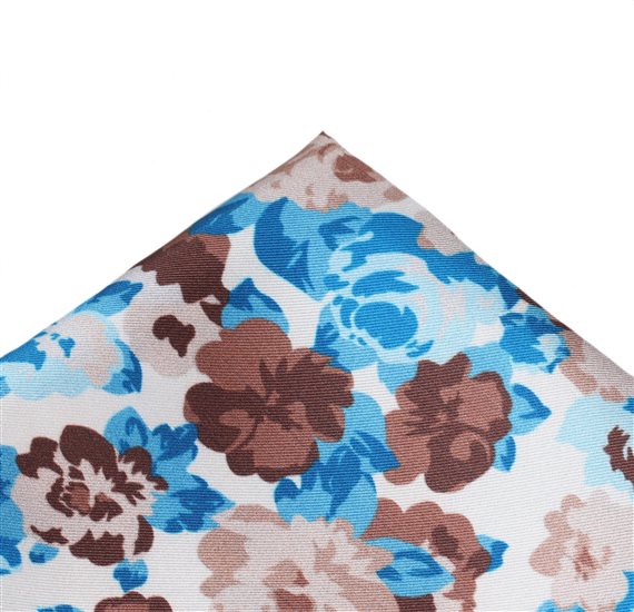 Brown Silk Pocket Square with Flowers