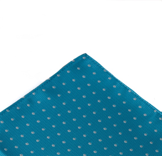 Turquoise Pocket Square with White Dots