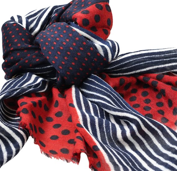 Blue and Burgundy Dots Pashmina